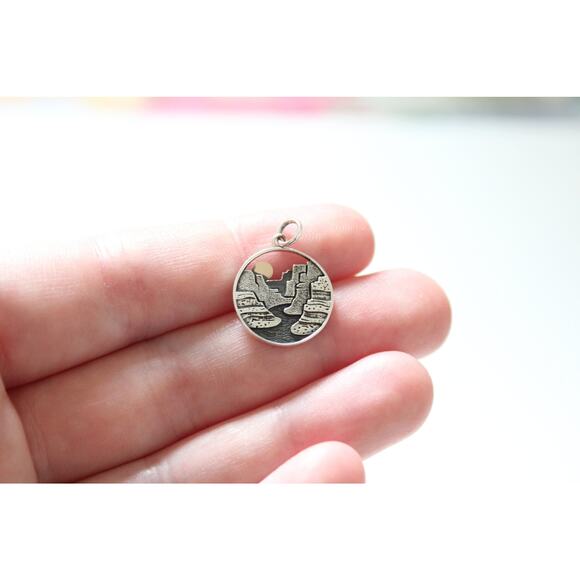 Sterling Silver Layer Canyon Charm with Bronze Sun Pendant